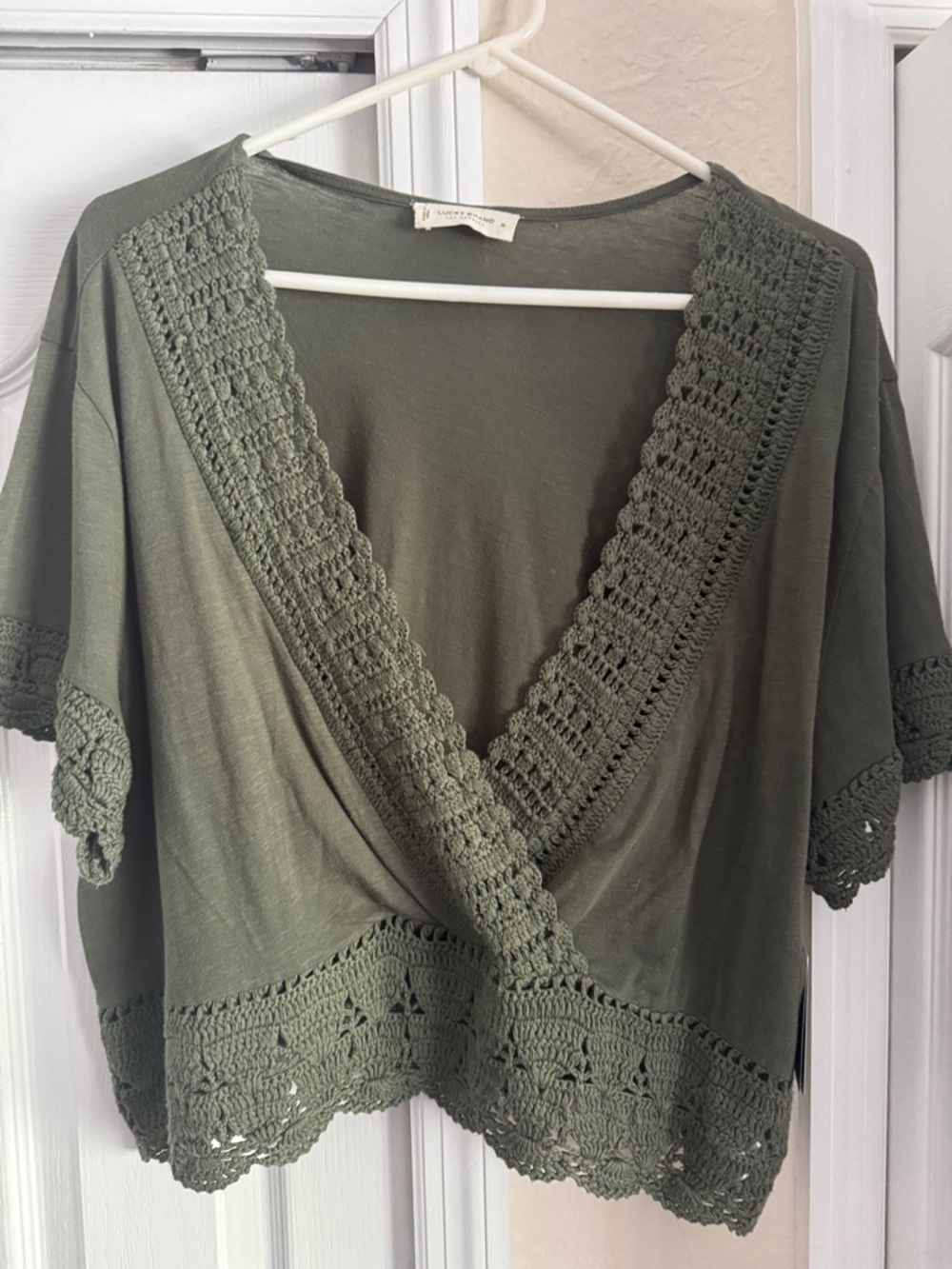 Lucky Brand Olive Green Top with Crew Neck